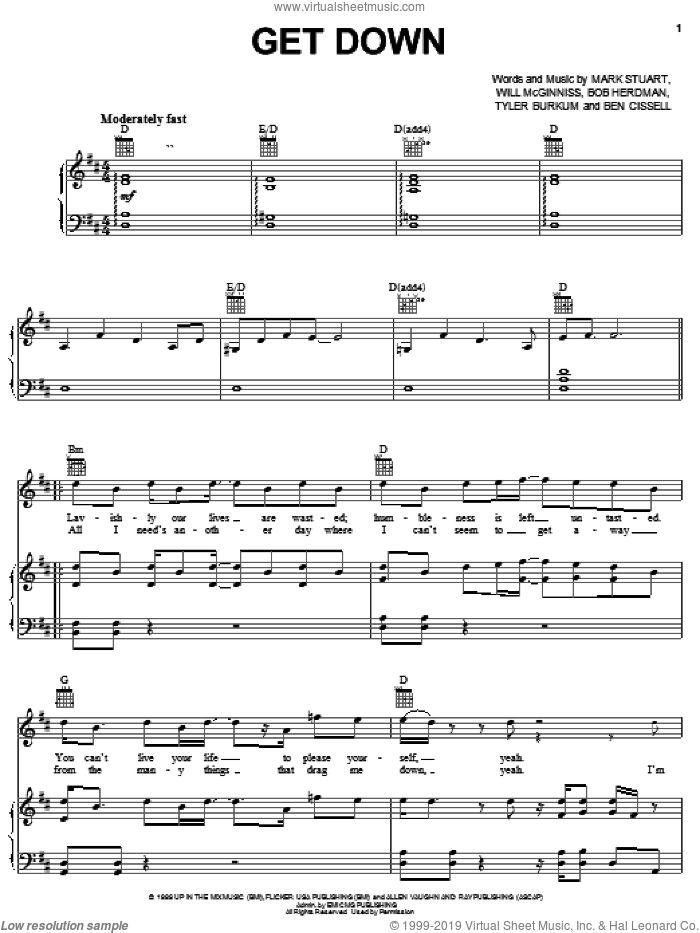 Get Down sheet music for voice, piano or guitar by Audio Adrenaline, intermediate skill level