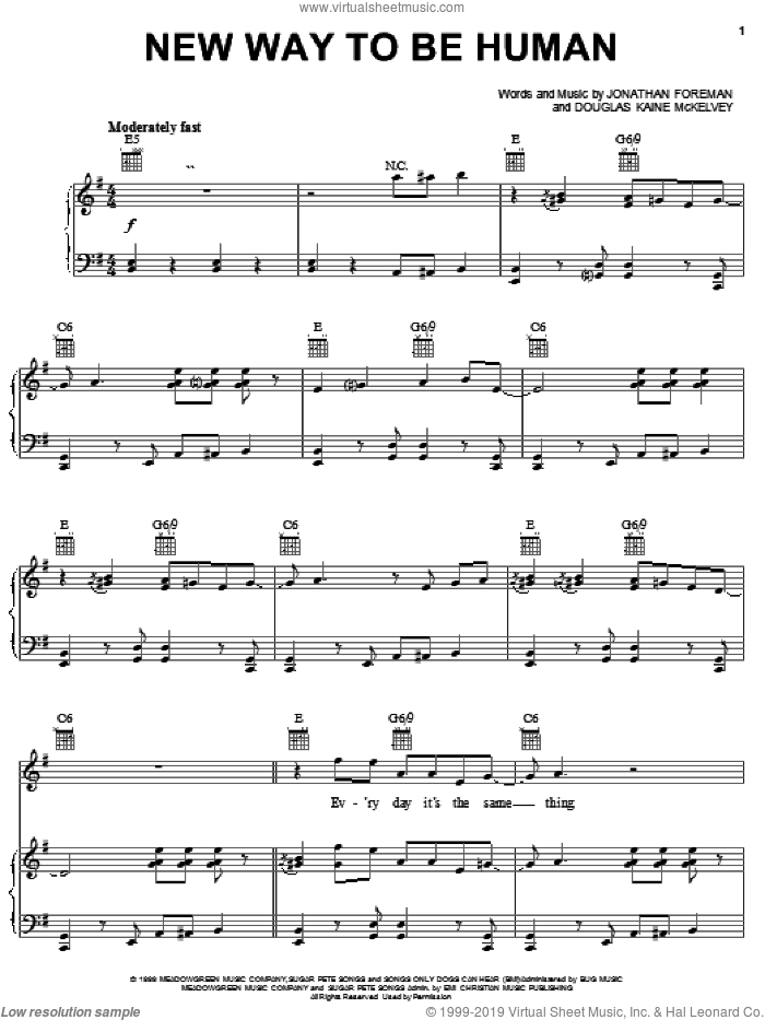 New Way To Be Human sheet music for voice, piano or guitar by Switchfoot, Douglas Kaine McKelvey and Jonathan Foreman, intermediate skill level