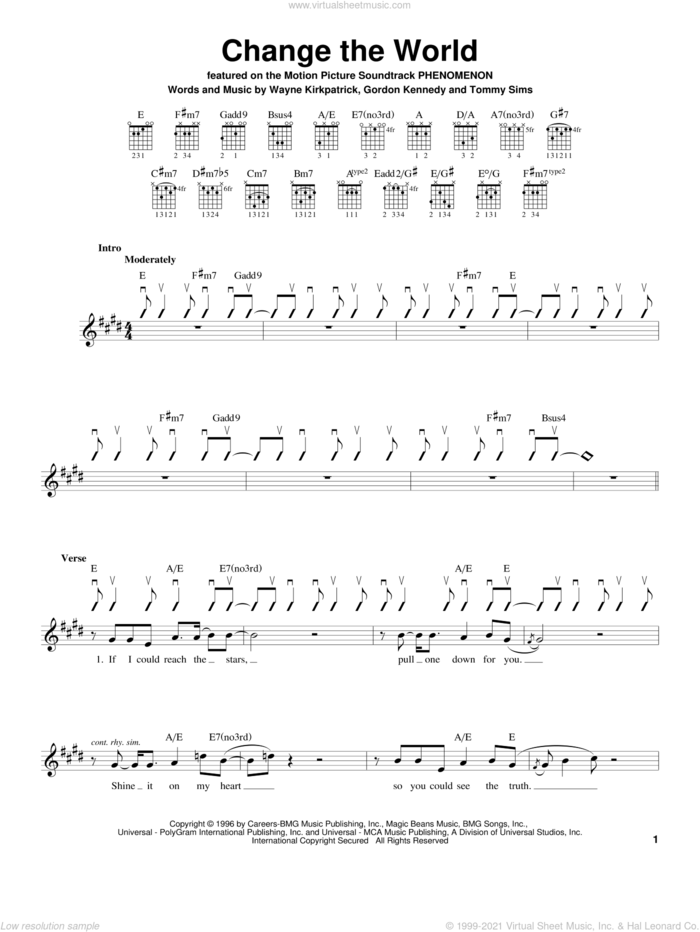 Change The World sheet music for guitar solo (chords) by Eric Clapton, Wynonna, Gordon Kennedy, Tommy Sims and Wayne Kirkpatrick, easy guitar (chords)