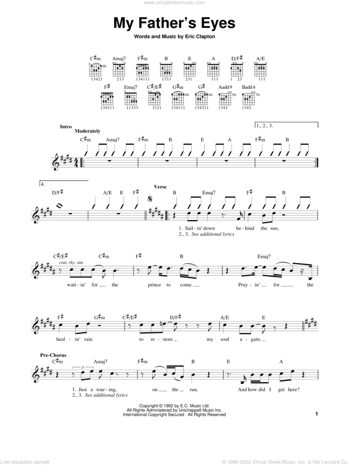 My Father's Eyes sheet music for guitar solo (chords) by Eric Clapton, easy guitar (chords)
