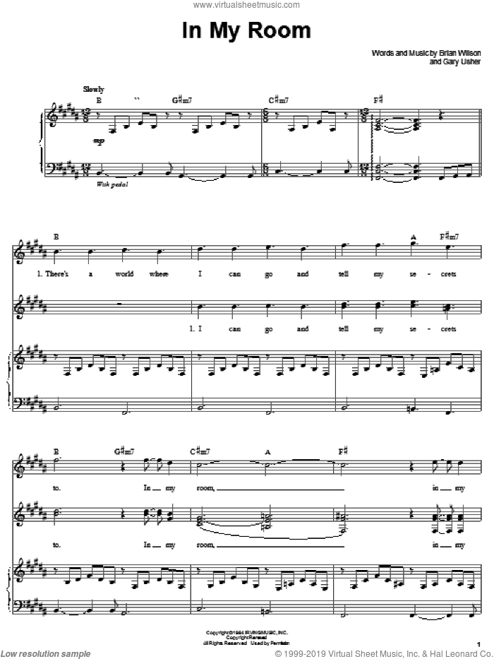 In My Room sheet music for voice and piano by The Beach Boys, Brian Wilson and Gary Usher, intermediate skill level