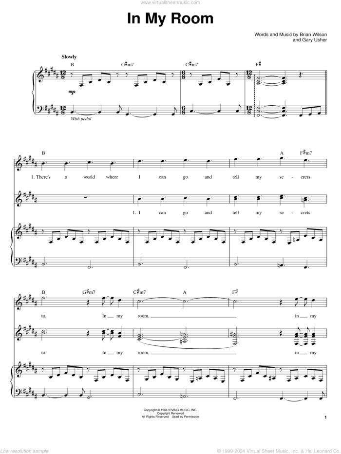 In My Room sheet music for voice and piano by The Beach Boys, Brian Wilson and Gary Usher, intermediate skill level