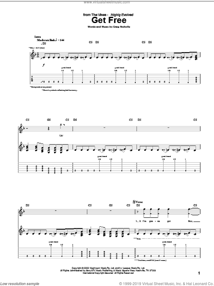Get Free sheet music for guitar (tablature) by The Vines and Craig Nicholls, intermediate skill level