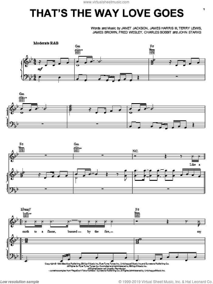 That's The Way Love Goes sheet music for voice, piano or guitar by Janet Jackson, James Harris and Terry Lewis, intermediate skill level