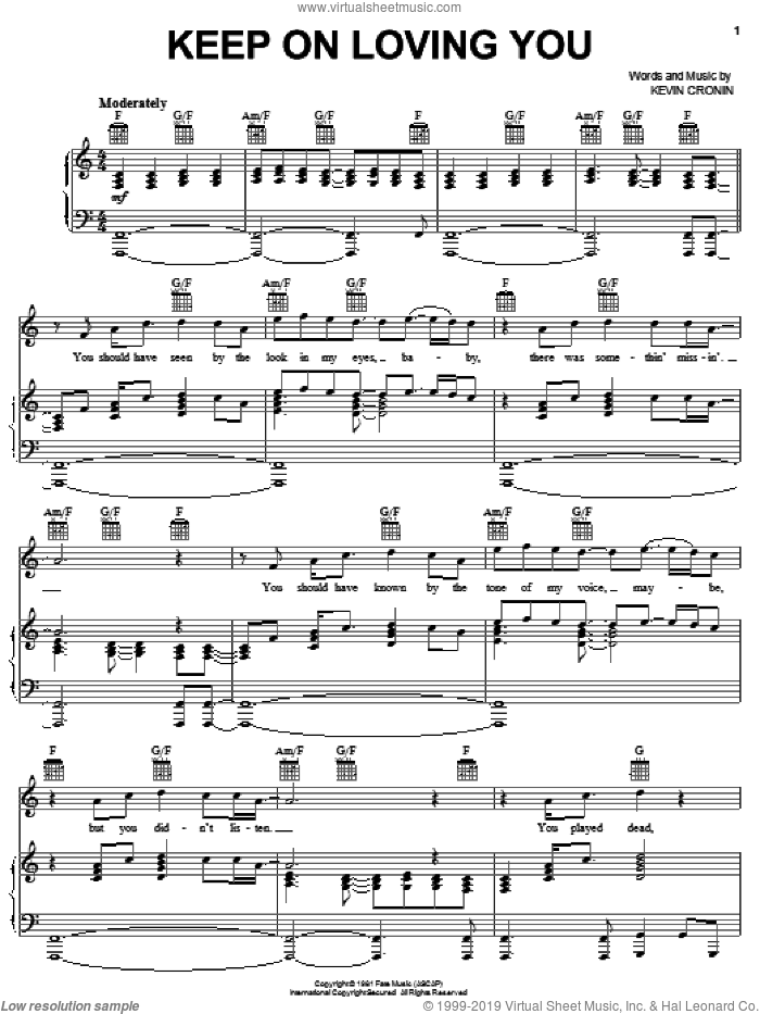Keep On Loving You sheet music for voice, piano or guitar by REO Speedwagon and Kevin Cronin, intermediate skill level