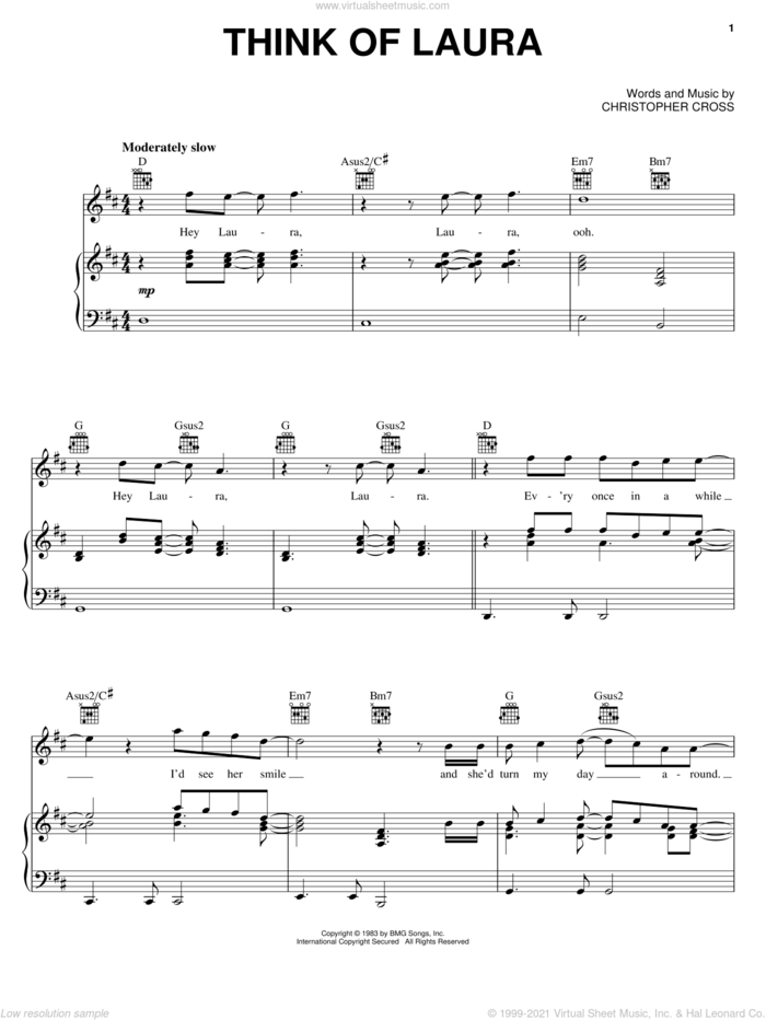 Think Of Laura sheet music for voice, piano or guitar by Christopher Cross, intermediate skill level