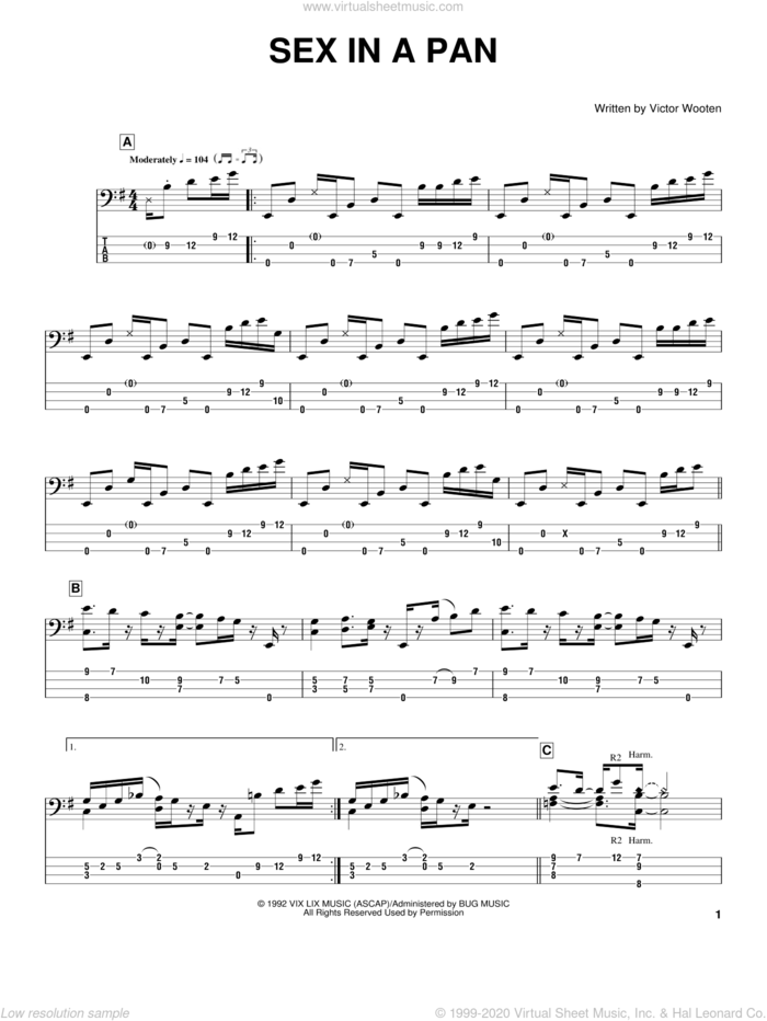 Sex In A Pan sheet music for bass (tablature) (bass guitar) by Victor Wooten, Bela Fleck and The Flecktones, intermediate skill level