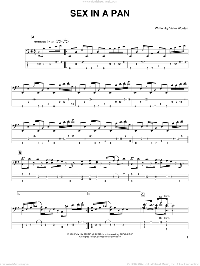 Sex In A Pan sheet music for bass (tablature) (bass guitar) by Victor Wooten, Bela Fleck and The Flecktones, intermediate skill level