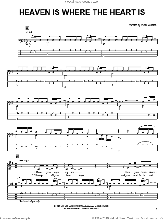 Heaven Is Where The Heart Is sheet music for bass (tablature) (bass guitar) by Victor Wooten, intermediate skill level