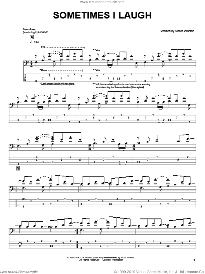 Sometimes I Laugh sheet music for bass (tablature) (bass guitar) by Victor Wooten, intermediate skill level