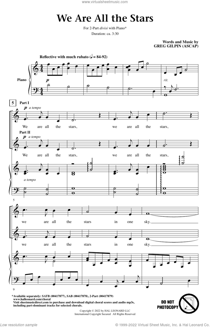 We Are All The Stars sheet music for choir (2-Part) by Greg Gilpin, intermediate duet