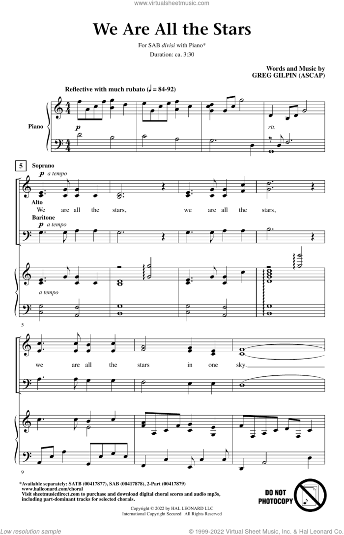 We Are All The Stars sheet music for choir (SAB: soprano, alto, bass) by Greg Gilpin, intermediate skill level