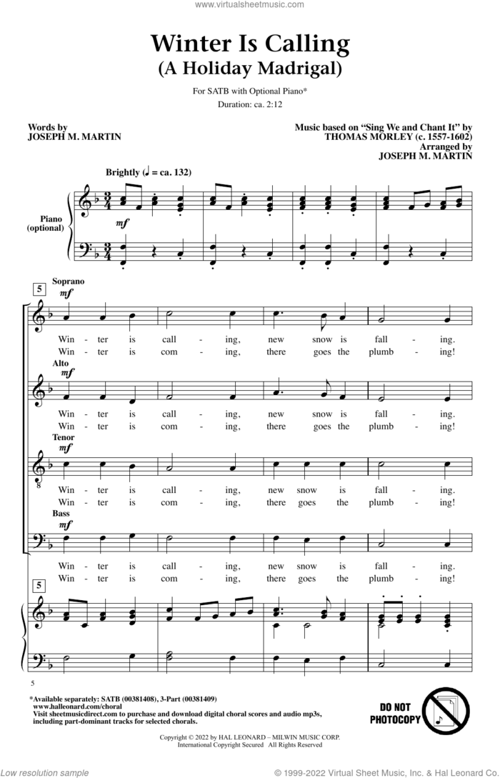 Winter Is Calling (A Holiday Madrigal) sheet music for choir (SATB: soprano, alto, tenor, bass) by Joseph M. Martin, intermediate skill level