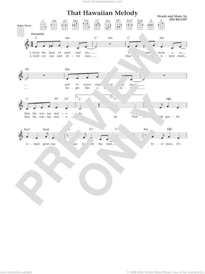 That Hawaiian Melody (from The Daily Ukulele) sheet music for ukulele by Liz and Jim Beloff, Jim Beloff and Liz Beloff, intermediate skill level