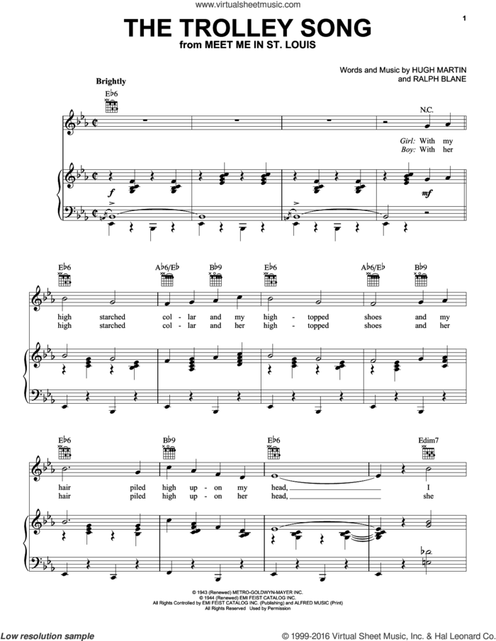 The Trolley Song sheet music for voice, piano or guitar by Judy Garland, Stacey Kent, Hugh Martin and Ralph Blane, intermediate skill level