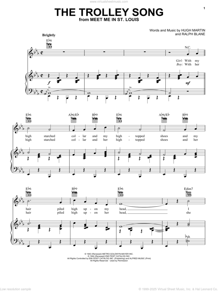 The Trolley Song sheet music for voice, piano or guitar by Judy Garland, Stacey Kent, Hugh Martin and Ralph Blane, intermediate skill level