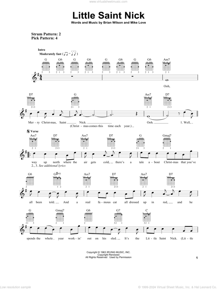 Little Saint Nick sheet music for guitar solo (chords) by The Beach Boys, Brian Wilson and Mike Love, easy guitar (chords)