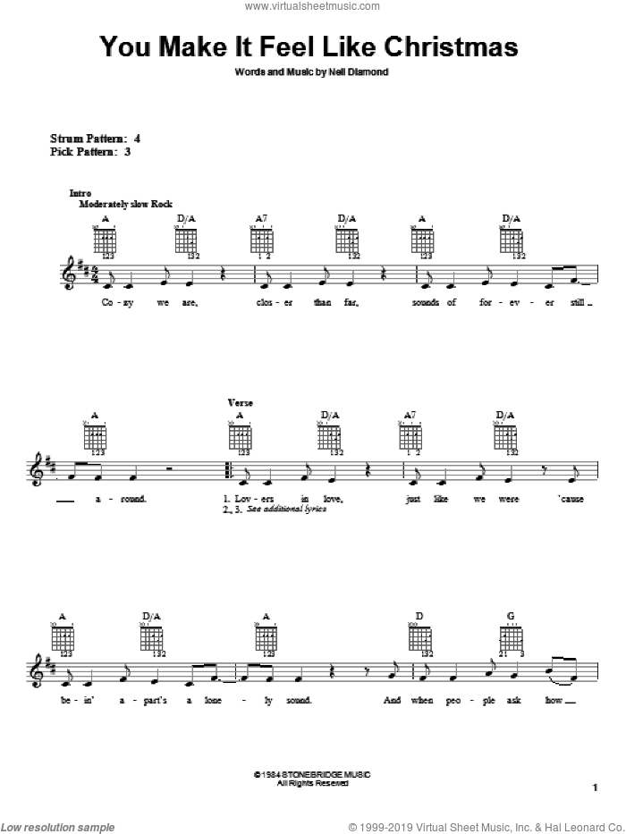 You Make It Feel Like Christmas sheet music for guitar solo (chords) by Neil Diamond, easy guitar (chords)