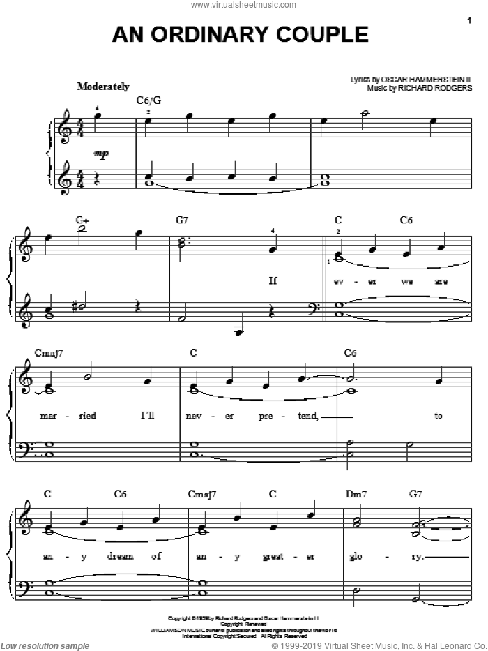 An Ordinary Couple sheet music for piano solo by Rodgers & Hammerstein, The Sound Of Music (Musical), Oscar II Hammerstein and Richard Rodgers, easy skill level