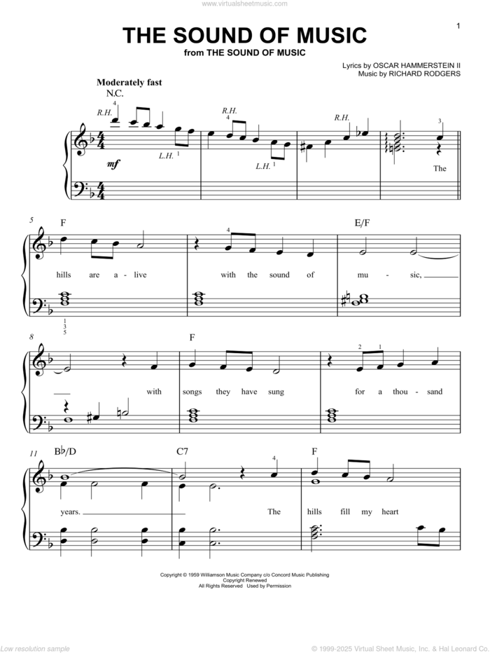 The Sound Of Music, (easy) sheet music for piano solo by Rodgers & Hammerstein, The Sound Of Music (Musical), Oscar II Hammerstein and Richard Rodgers, easy skill level