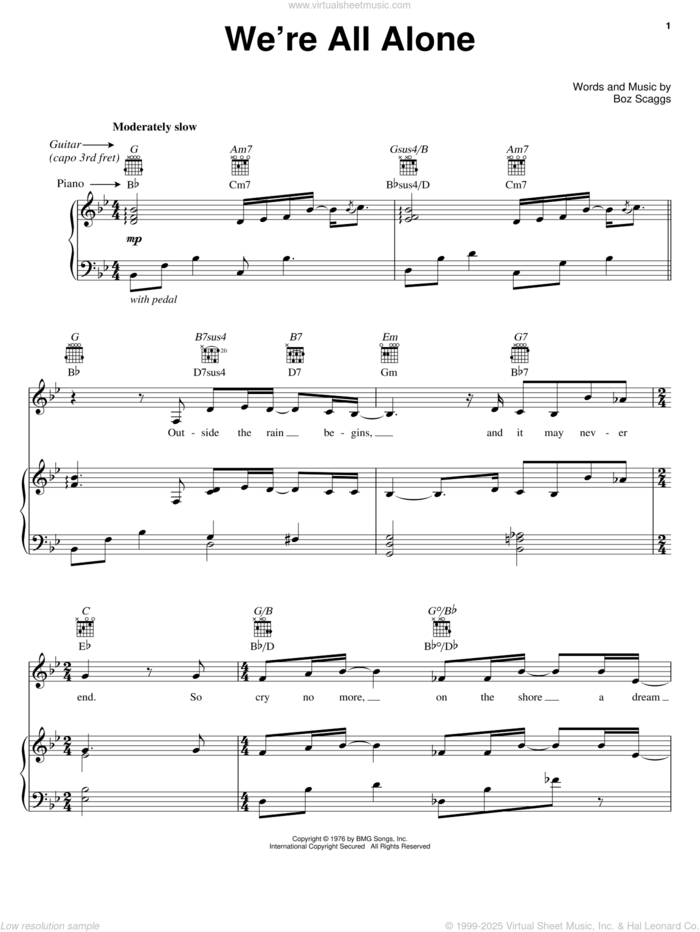 We're All Alone sheet music for voice, piano or guitar by Linda Eder and Boz Scaggs, intermediate skill level