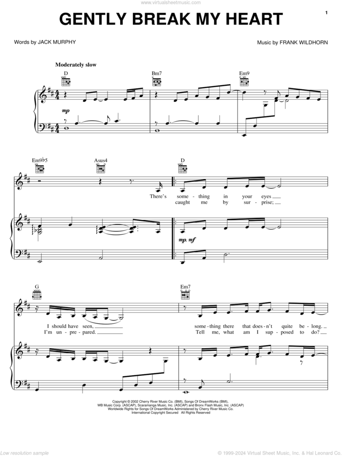 Gently Break My Heart sheet music for voice, piano or guitar by Linda Eder, Frank Wildhorn and Jack Murphy, intermediate skill level