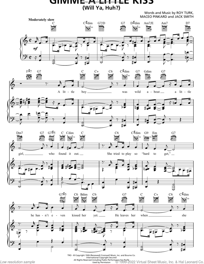 Gimme A Little Kiss (Will Ya Huh?) sheet music for voice, piano or guitar by Dean Martin, Jack Smith, Maceo Pinkard and Roy Turk, intermediate skill level