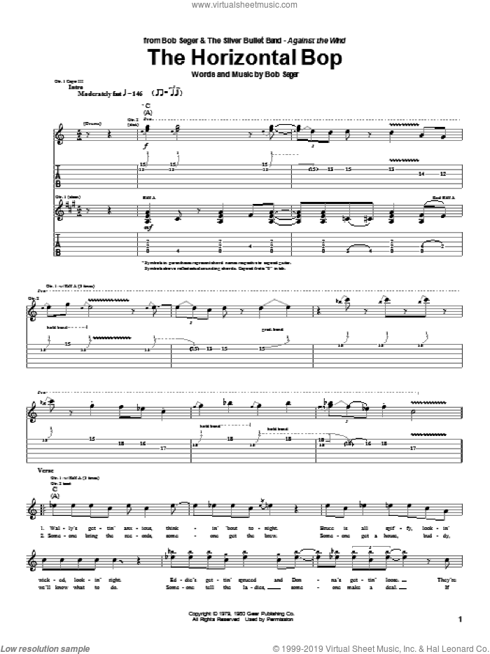 The Horizontal Bop sheet music for guitar (tablature) by Bob Seger, intermediate skill level