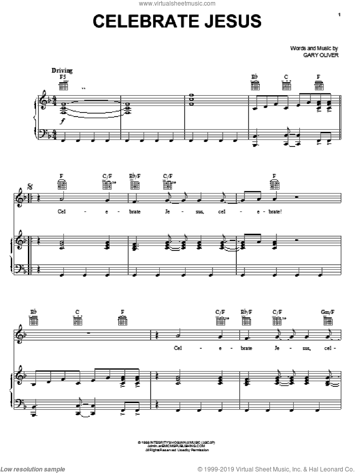 Celebrate Jesus sheet music for voice, piano or guitar by Gary Oliver, intermediate skill level