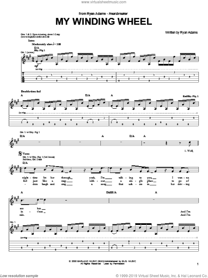 My Winding Wheel sheet music for guitar (tablature) by Ryan Adams, intermediate skill level