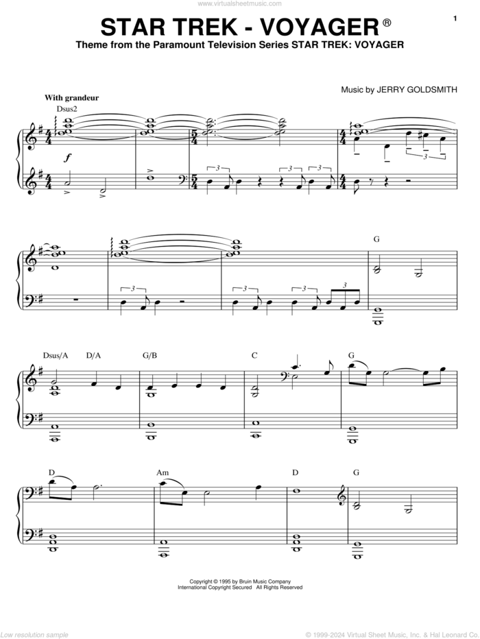 Star Trek - Voyager, (intermediate) sheet music for piano solo by Jerry Goldsmith and Star Trek(R), intermediate skill level