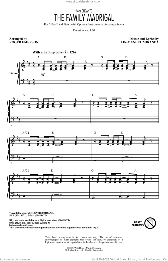 The Family Madrigal (from Encanto) (arr. Roger Emerson) sheet music for choir (2-Part) by Lin-Manuel Miranda and Roger Emerson, intermediate duet