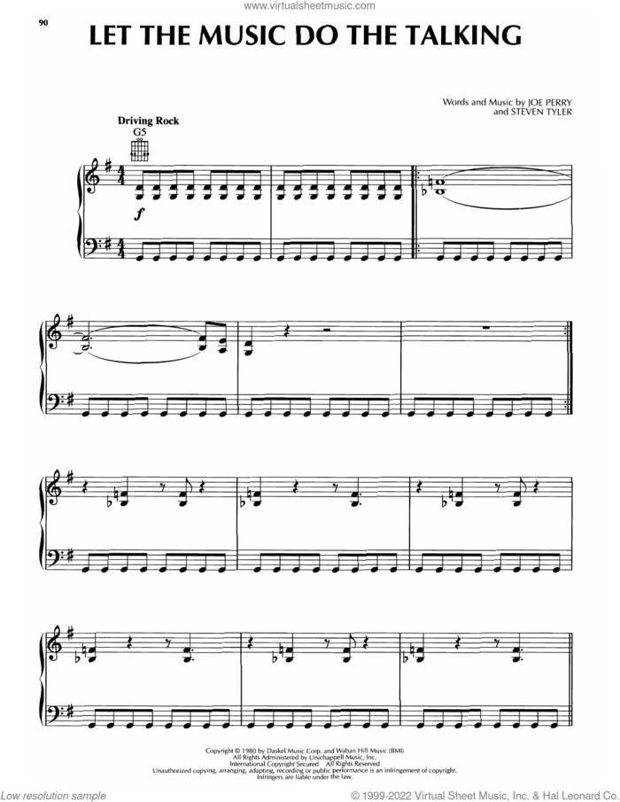 Let The Music Do The Talking sheet music for voice, piano or guitar by Aerosmith, Joe Perry and Steven Tyler, intermediate skill level
