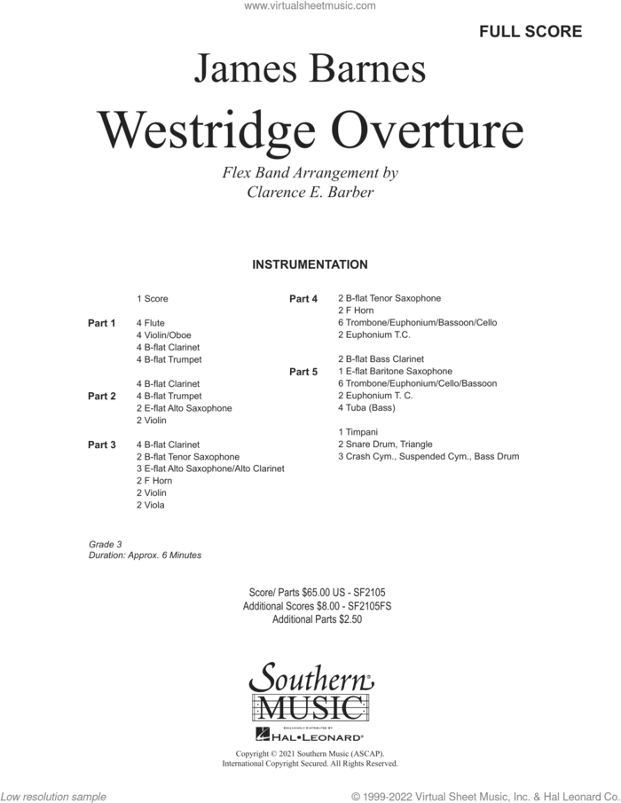 Westridge Overture (COMPLETE) sheet music for concert band by James Barnes and Clarence Barber, intermediate skill level