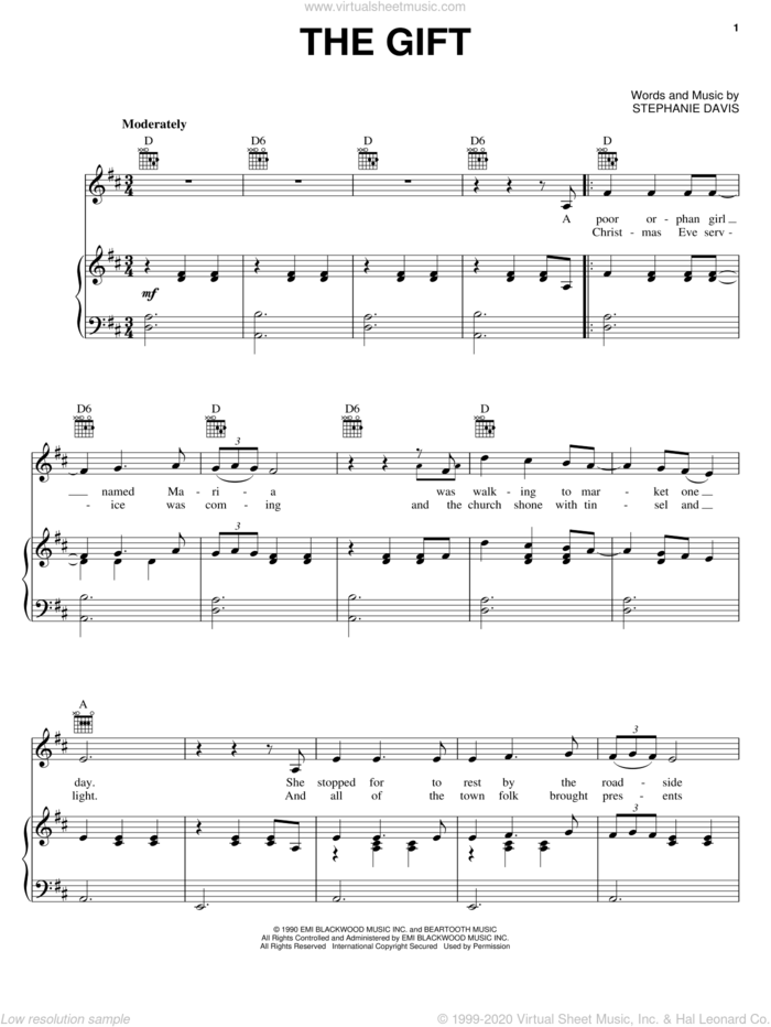 The Gift sheet music for voice, piano or guitar by Stephanie Davis, intermediate skill level