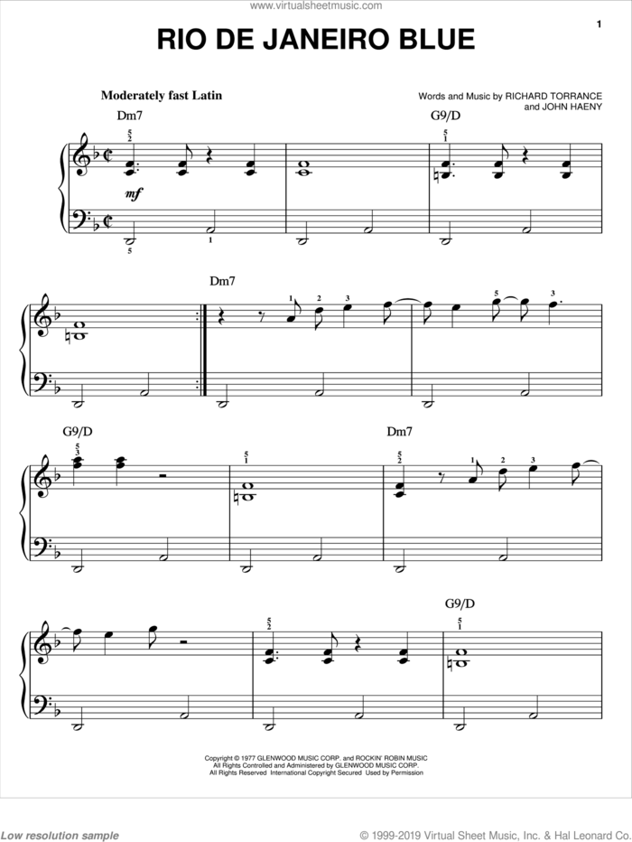 Rio De Janeiro Blue sheet music for piano solo by Randy Crawford, John Haeny and Richard Torrance, easy skill level