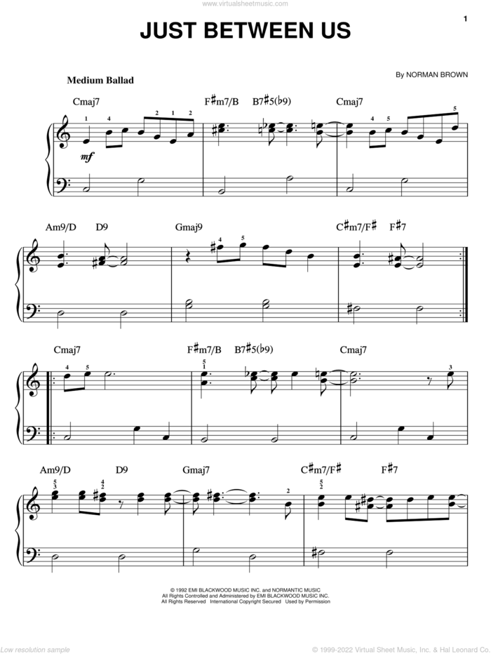 Just Between Us sheet music for piano solo by Norman Brown, easy skill level