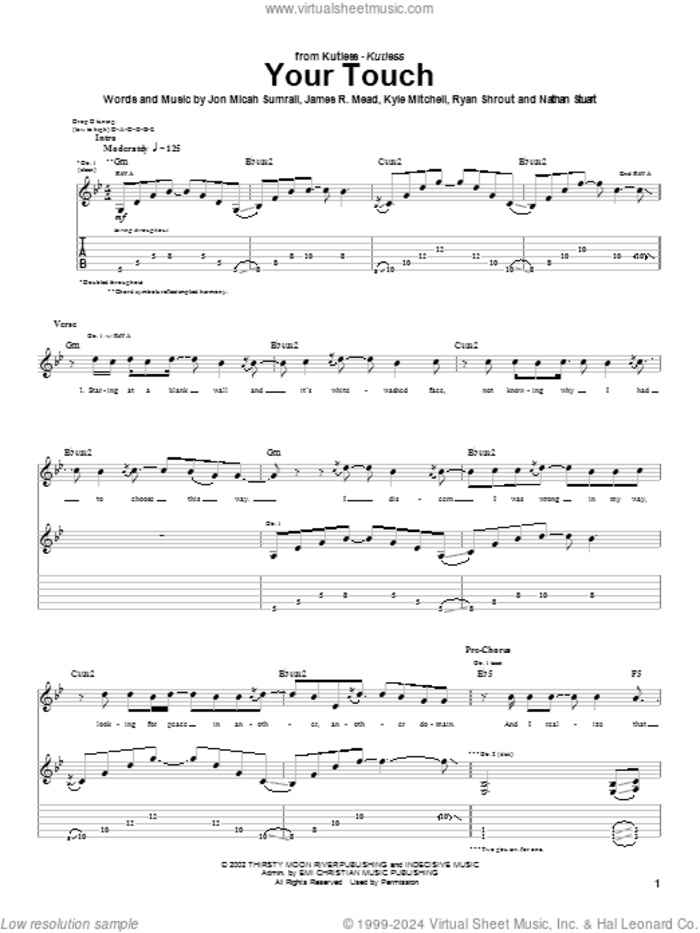 Your Touch sheet music for guitar (tablature) by Kutless, James R. Mead, Jon Micah Sumrall and Kyle Mitchell, intermediate skill level