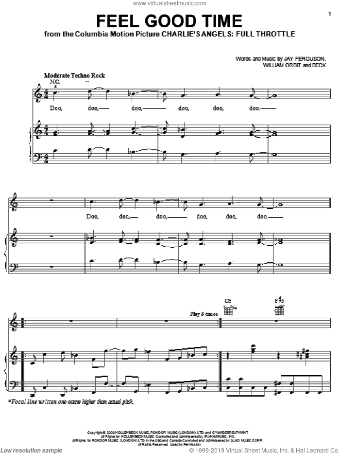 Feel Good Time sheet music for voice, piano or guitar by Beck Hansen, Miscellaneous, Jay Ferguson and William Orbit, intermediate skill level