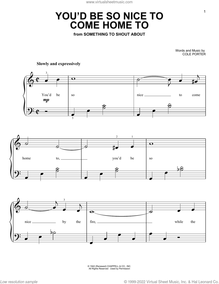 You'd Be So Nice To Come Home To sheet music for piano solo by Cole Porter, beginner skill level