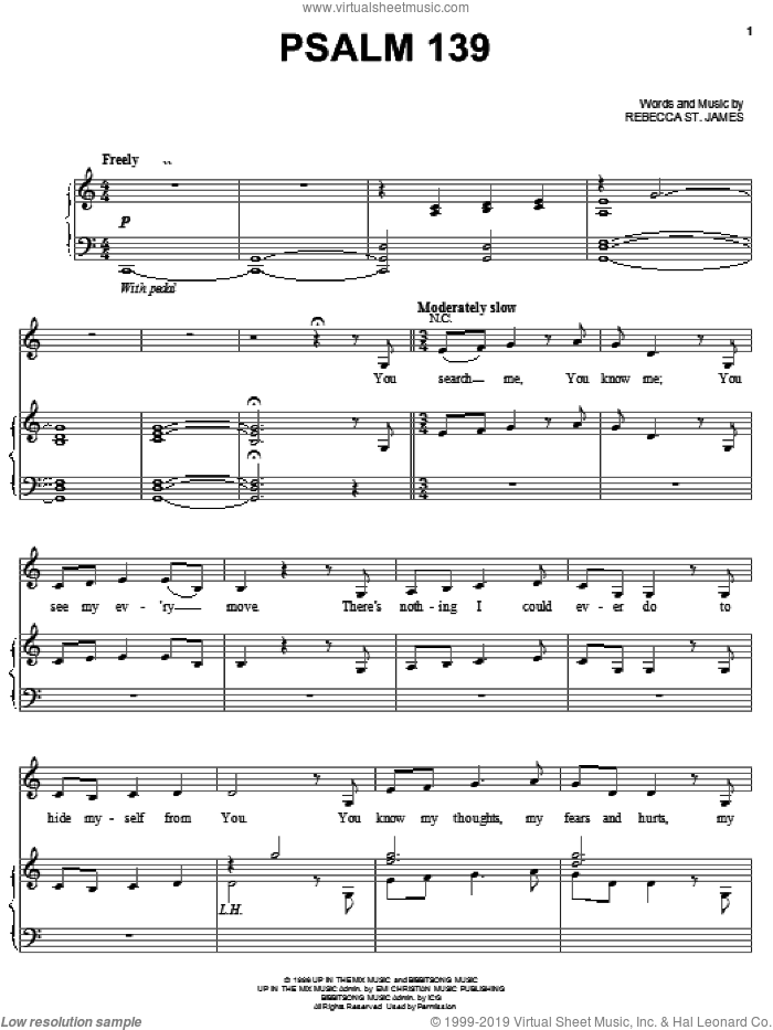 Psalm 139 sheet music for voice, piano or guitar by Rebecca St. James, intermediate skill level