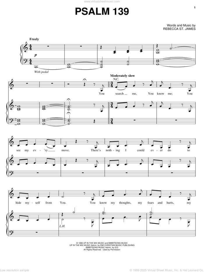 Psalm 139 sheet music for voice, piano or guitar by Rebecca St. James, intermediate skill level