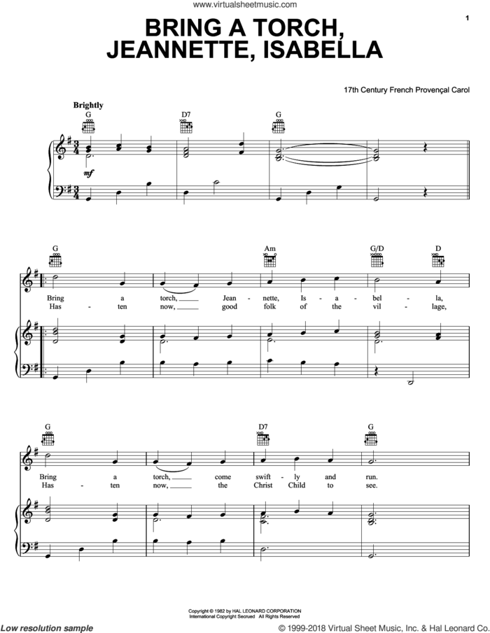 Bring A Torch, Jeannette Isabella sheet music for voice, piano or guitar by Anonymous and Miscellaneous, intermediate skill level
