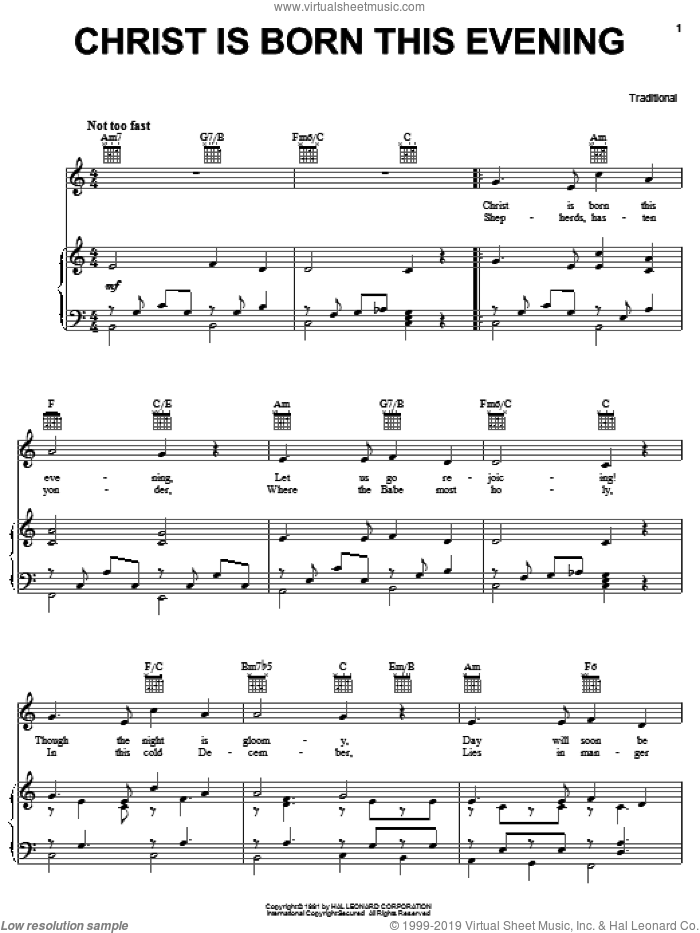 Christ Is Born This Evening sheet music for voice, piano or guitar, intermediate skill level
