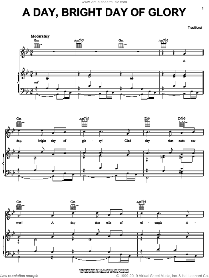 A Day, Bright Day Of Glory sheet music for voice, piano or guitar, intermediate skill level