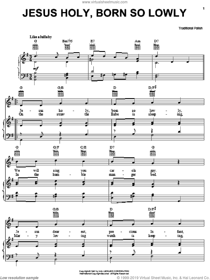 Jesus Holy, Born So Lowly sheet music for voice, piano or guitar, intermediate skill level
