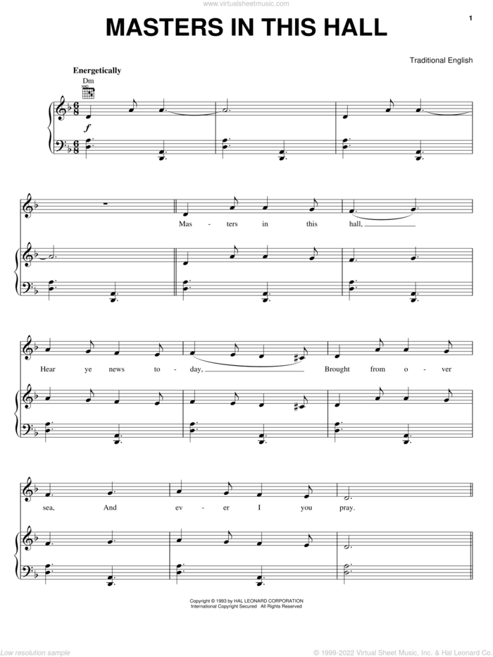 Masters In This Hall sheet music for voice, piano or guitar by Traditional English Ballad and Miscellaneous, intermediate skill level