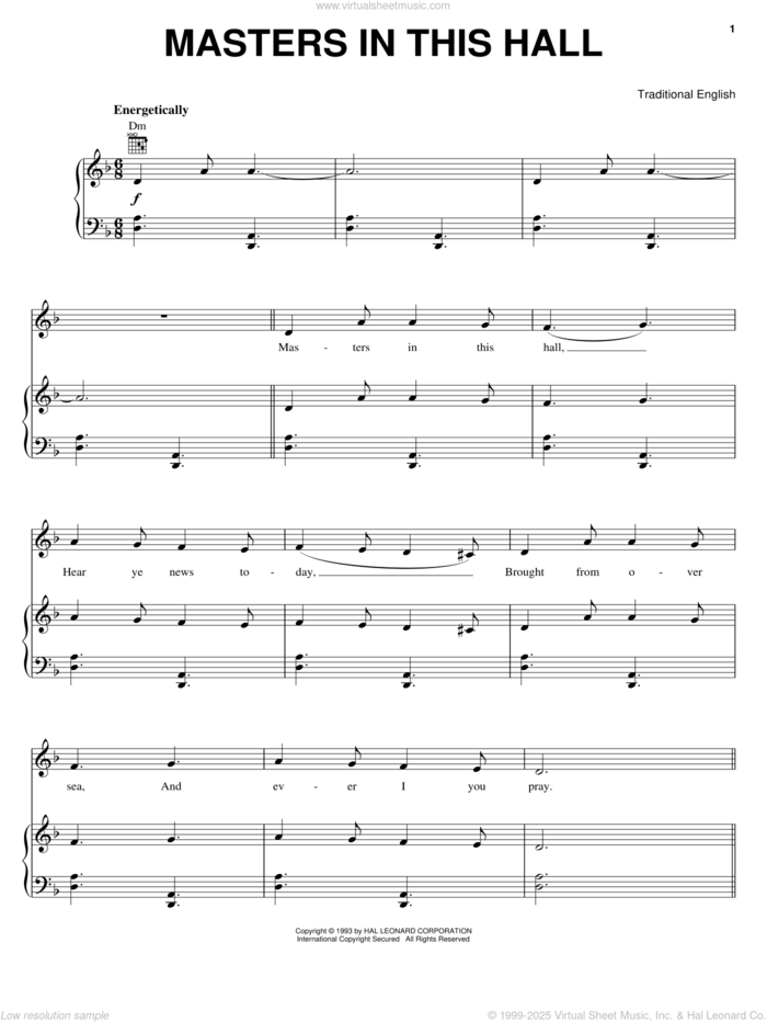 Masters In This Hall sheet music for voice, piano or guitar by Traditional English Ballad and Miscellaneous, intermediate skill level