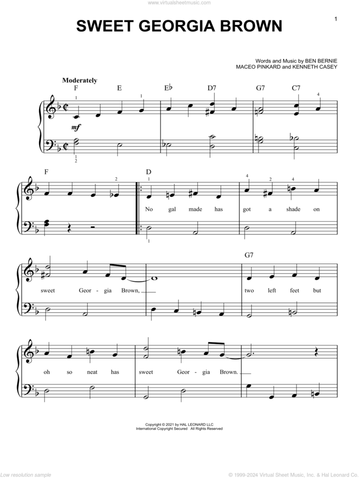 Sweet Georgia Brown, (beginner) sheet music for piano solo by Count Basie, Ben Bernie, Kenneth Casey and Maceo Pinkard, beginner skill level