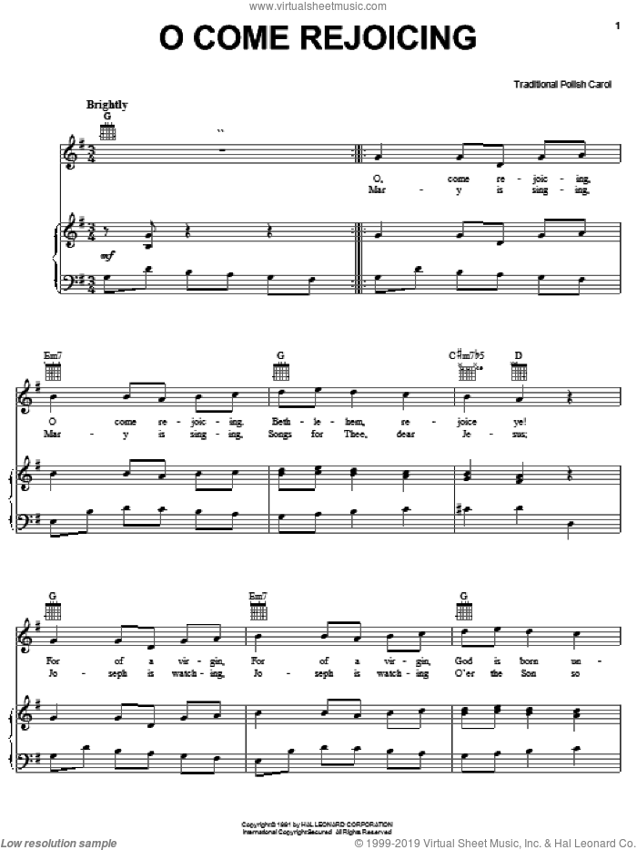 O Come Rejoicing sheet music for voice, piano or guitar, intermediate skill level